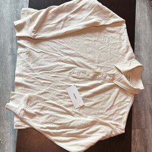 Buck Mason Ivory Long Sleeve Crop Henley Top